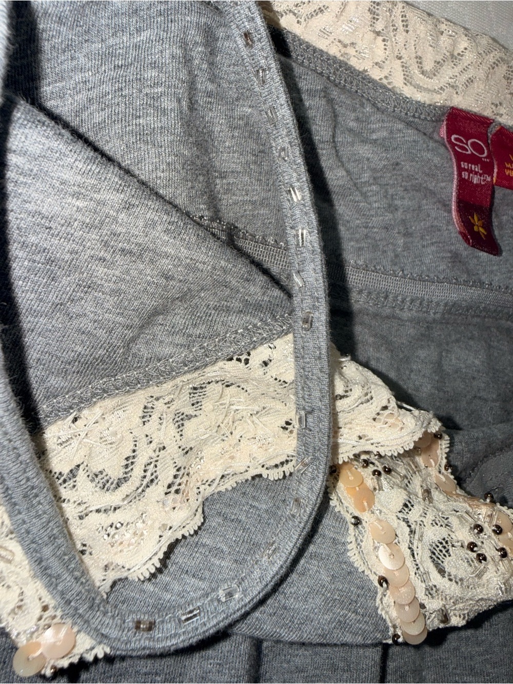 86. Gray Lace-Trim Spaghetti Strap Tank Top - Picture 4 of 5